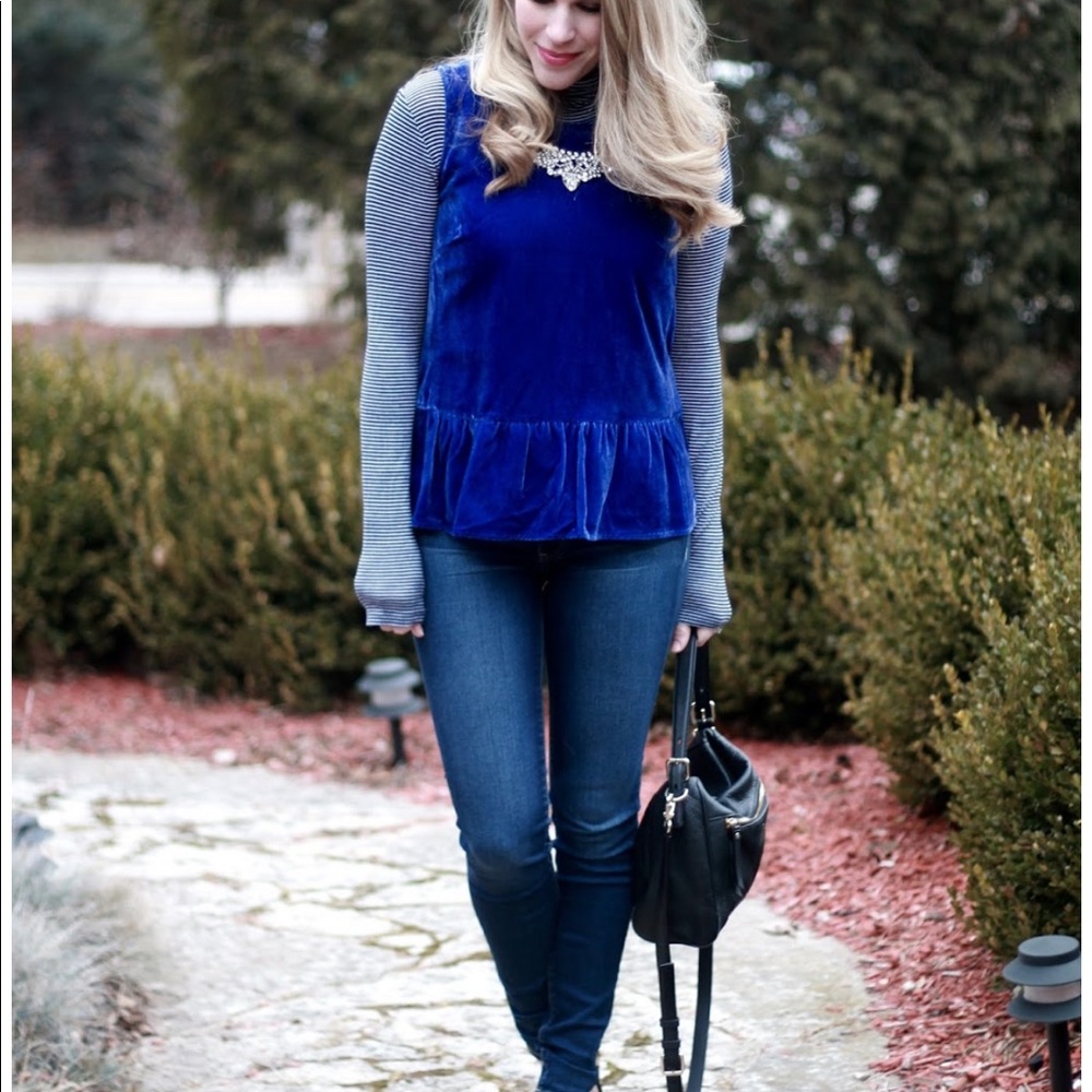 🆕 J.Crew Blue Velvet Peplum Top